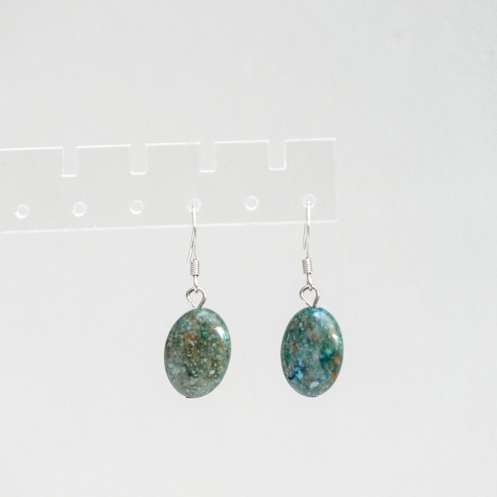 Earrings Natural Stone blue green 925 Sterling‎ Silver Earrings moss agate